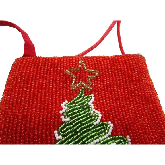 Beaded Christmas Tree Club Bag Two Pocket Crossbody Bamboo Trading Company GUC - Picture 7 of 10